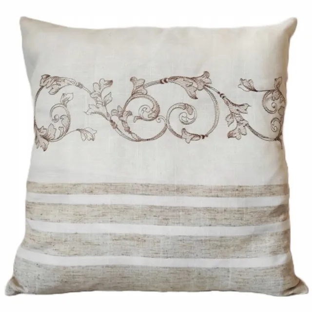 Granda Decoratieve Kussenhoes 45x45cm - Geborduurd met Bloemen, Beige/Ecru