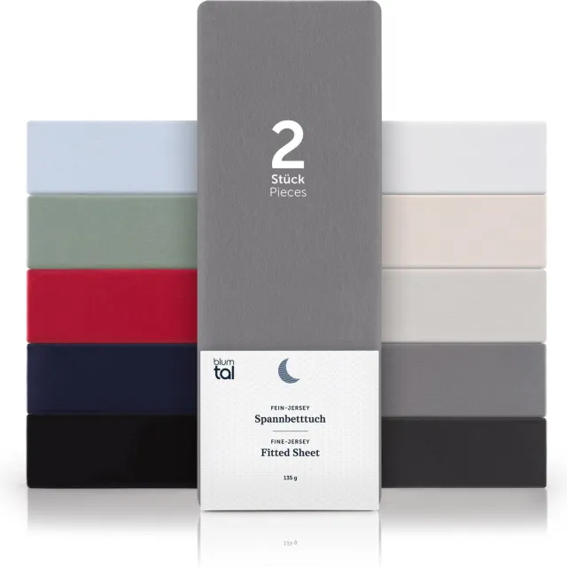 Blumtal Hoeslaken - Fitted Sheet - Jersey - Katoen - 140 x 200 x 30 cm - Grijs - Set van 2