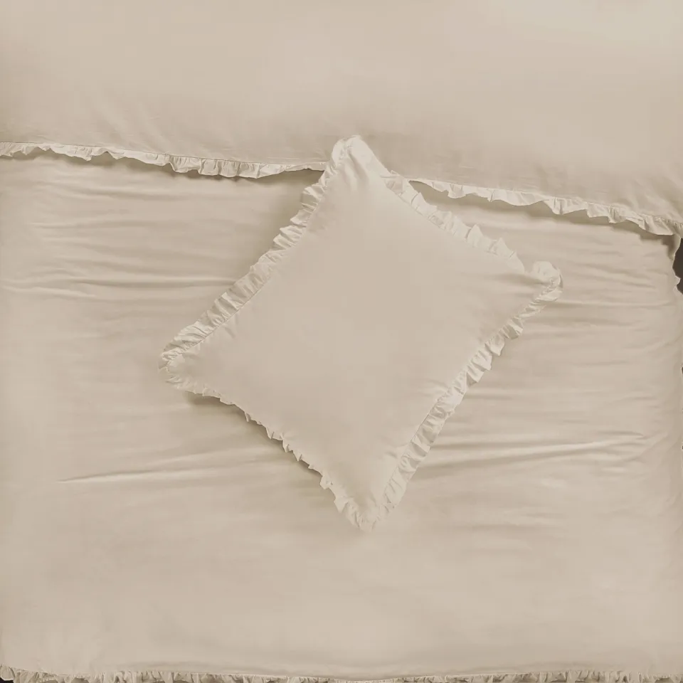 NOUS Living katoenen ruffle dekbedovertrek 2-persoons (200x220 cm) beige, foto 5