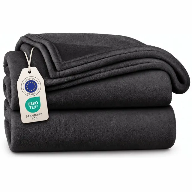 Tbeloo Fleece Deken Donkergrijs 220 x 240 cm - Zachte Microvezel Plaid voor Bank, Bed of Picknick