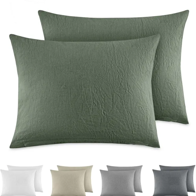 Unyqoos Set van 2 ademende katoenen kussenslopen met linnenlook en ritssluiting groen