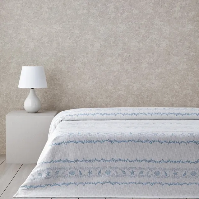 English Home Submarine Treasures Zomerdeken - Bedsprei - 100% Katoen - Eenpersoons - 150x220 cm – Blauw/Wit