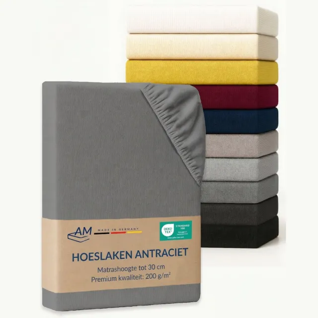 AM Qualitätsmatratzen Premium hoeslaken 90 x 220 cm (200gsm) in Antraciet - Made in Germany - OEKO TEX gecertificeerd topper hoeslaken - Jersey hoeslaken - Fitted Sheets