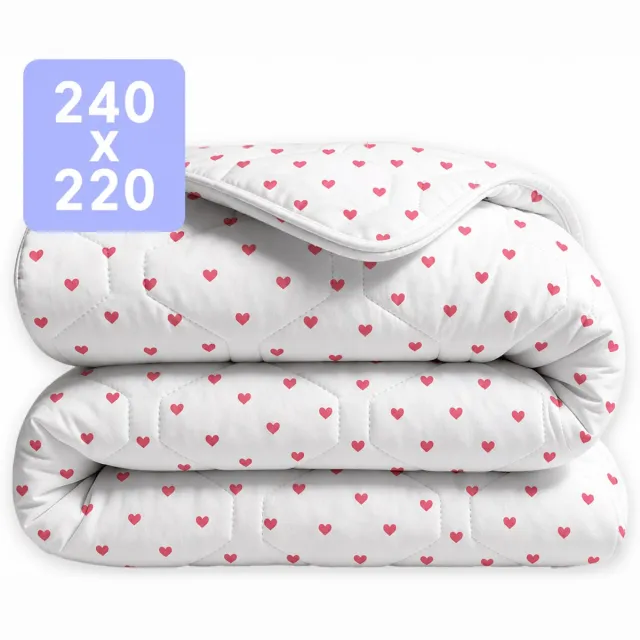 Happybed Dekbed zonder overtrek 240x220 - 100% Katoen - Wasbaar All year dekbed enkel - Bedrukt dekbed zonder hoes - Hoesloos Dekbed - Lits Jumeaux - Sweethearts