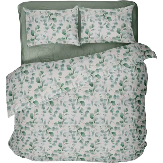 Ten Cate Tweepersoons Dekbedovrertrek 200x200 - 100% Katoen - Eucalyptus All Over - 200x200/220 cm Wit
