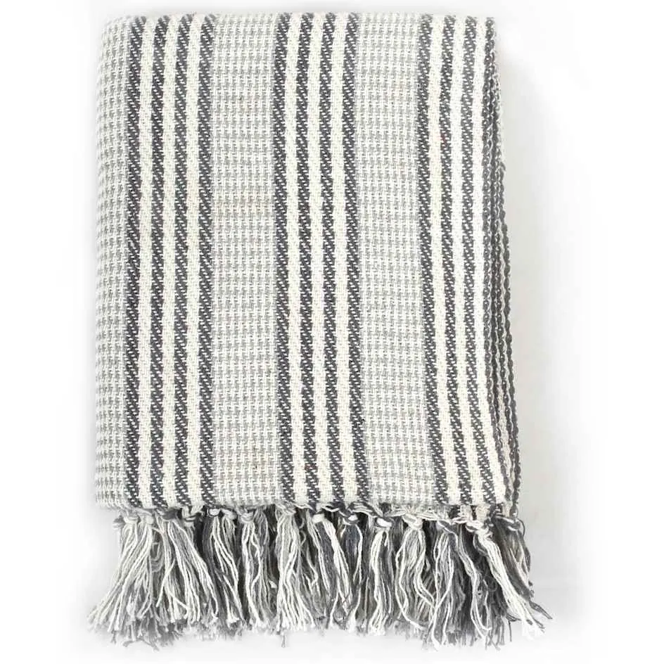 vidaXL Plaid strepen 220x250 cm katoen grijs en wit, foto 2