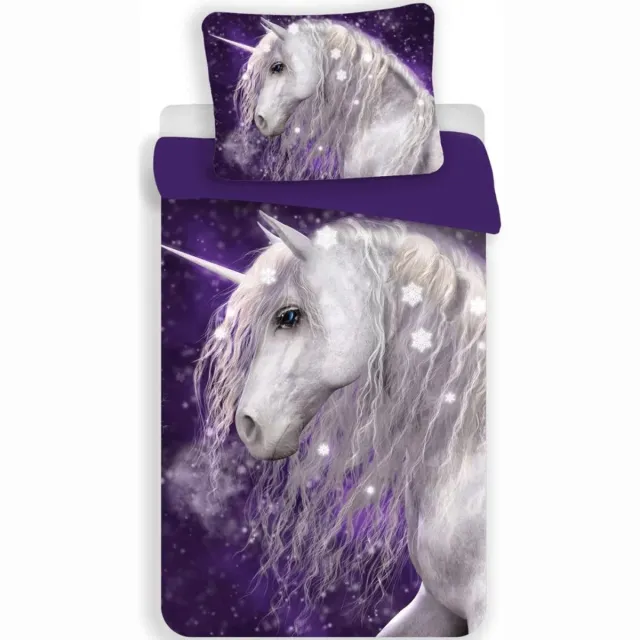 Unicorn Dekbedovertrek paars - Eenpersoons - 140 x 200 cm - Katoen Groen