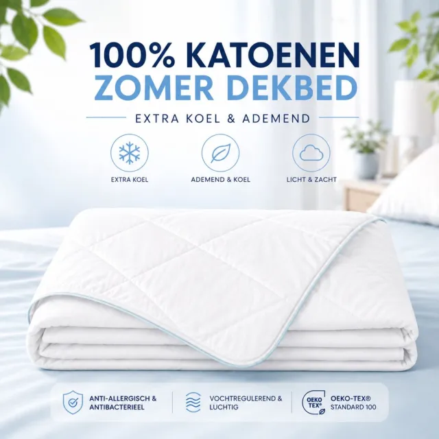Droomtextiel Verkoeld Zomer Dekbed - 100% Puur Katoen 240x220 cm - Katoen Zomerdekbed - Absorberend Wit
