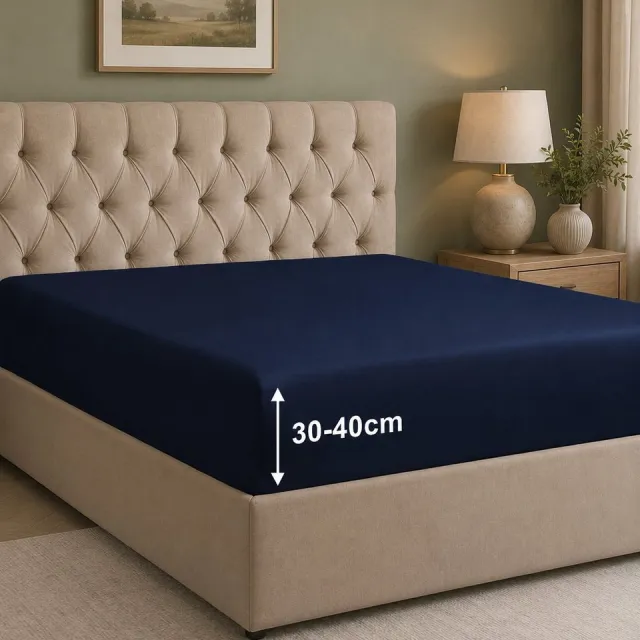 Tbeloo Hoeslaken 180x200 cm - Marineblauw - Geborstelde Microvezel - 40 cm Diepe Hoek - Geschikt voor Boxspring