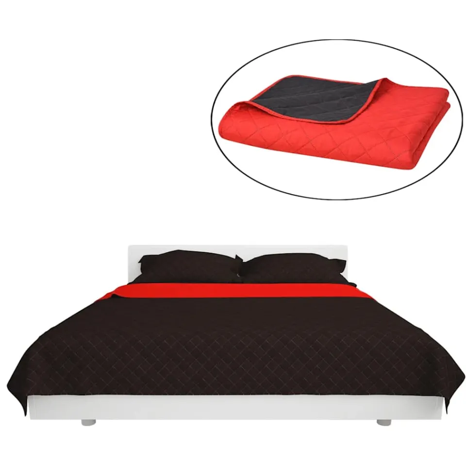 vidaXL Dubbelzijdige quilt bedsprei rood en zwart 220x240 cm, foto 3