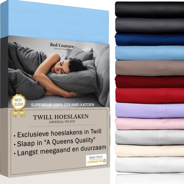 Bed Couture Hoeslaken van 100% Katoen - Twijfelaar 120x200cm - Hoekhoogte 30cm - Ultra Zacht en Duurzaam - Hemelsblauw