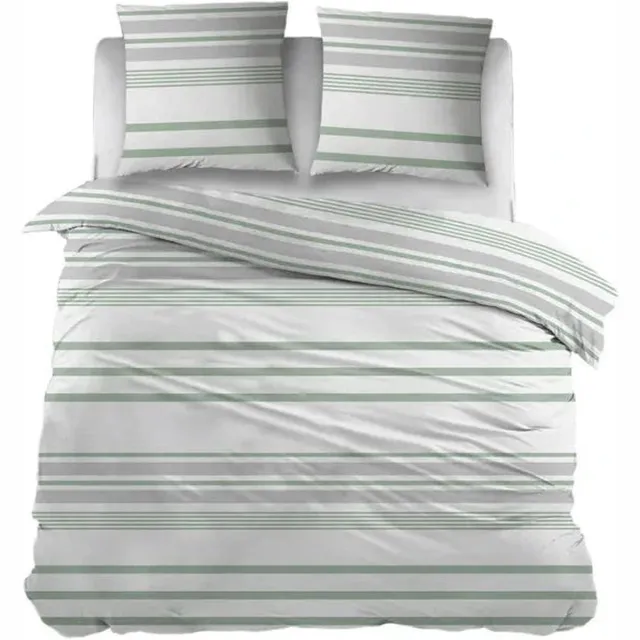 Sleepnight Dekbedovertrek Flanel Indra Groen - 200 x 200/220 cm + 2 kussenslopen - [Grijs,Groen]