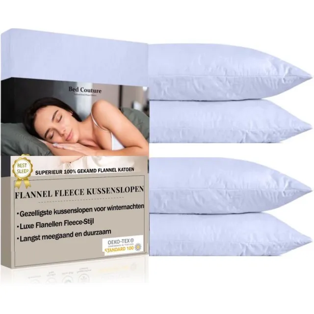 Bed Couture Flanel Fleece Kussenslopen Winter Blauw - Set van 2 - 80x80 Cm - 100% Katoen Extra zacht en Warm