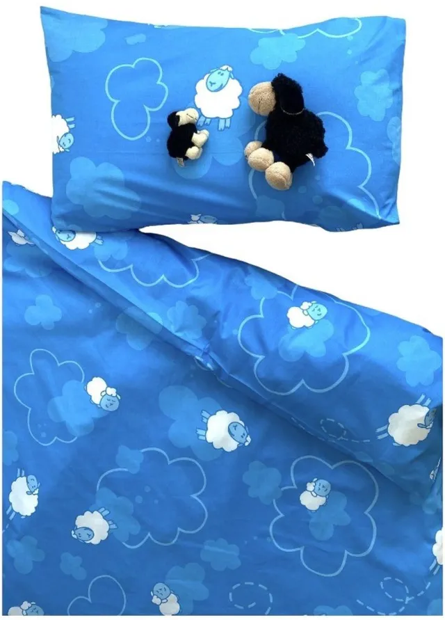 WehrFritz Leuk Kinder Dekbedovertrek Met Schapen - Blauw - 160x110 - Met Kussensloop 40x60 - 100% Katoen