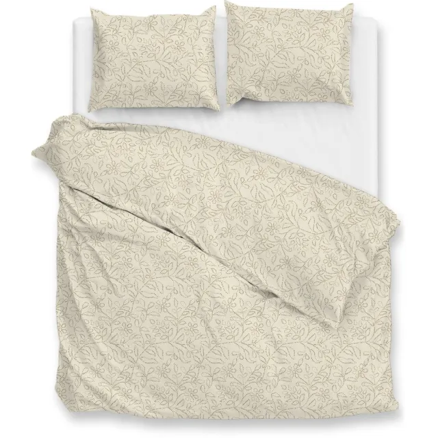 Zohome Dekbedovertrek Floreala - Bedlinnen met Bladeren print - Off-White - Dekbedhoes van 100% Katoen-Perkal Cool Beige