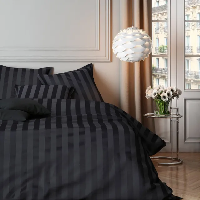 Mistral Home DEKBEDOVERTREK - katoensatijnstreep - 260 x 240 cm + 2x 65 x 65 cm - extra breed - satijnstreep - grijs