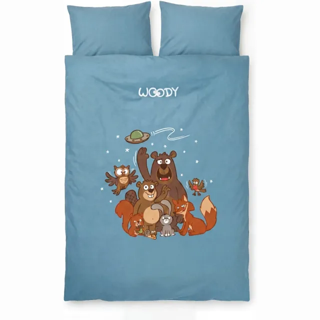 Woody dekbedovertrek - blauw - forest friends - 262-10-DMD-W/824 - 240x220cm