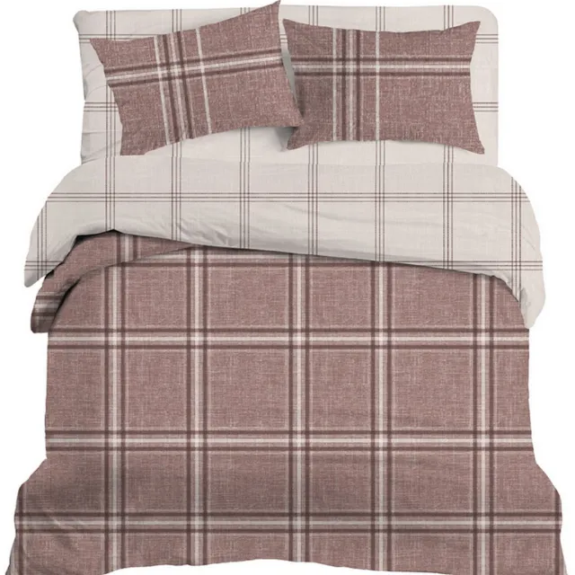 LINNICK Dekbedovertrek Katoen Renforcé Capella - Brown - Dekbedovertrek 200x200/220cm - 100% Katoen - Tweepersoons - Dekbedovertrekken - Geruit Dekbedovertrek Capella bruin