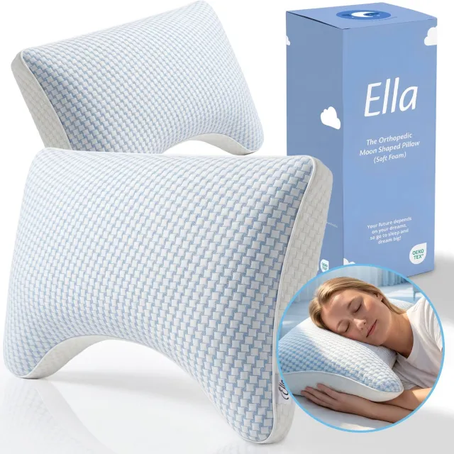 Ella Moon Hoofdkussen Memory Foam 2 stuks - Kussen 50x70 CM - Afstelbaar Traagschuim Nekkussen voor Zij- en Rugslapers - Ergonomisch en Orthopedisch: Vermindert Nekklachten Wit