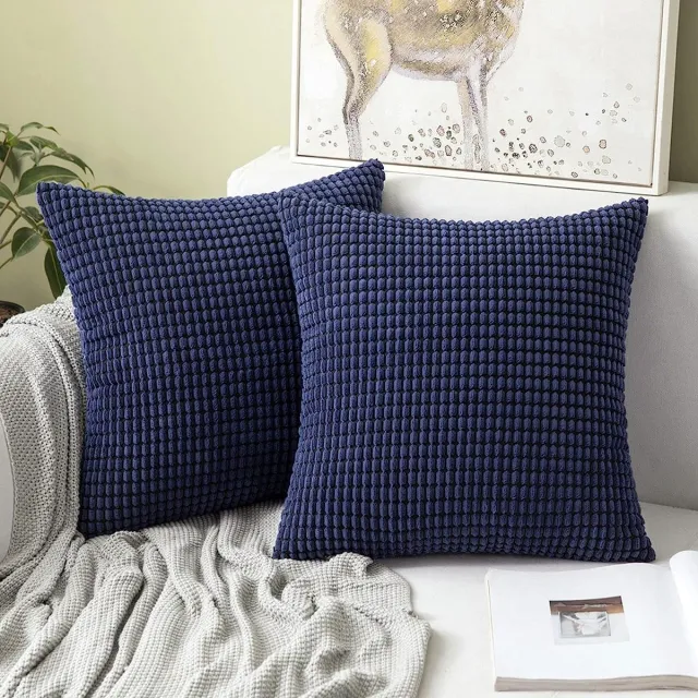 Miulee Set van 2 kussenhoezen Corduroy Decoratieve kussensloop Bankkussen Decoratieve bankkussenhoes Zacht voor woonkamer Slaapkamer 40x40 cm, 16x16 inch Donkerblauw