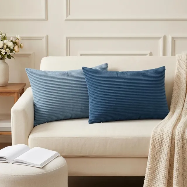 vidaXL Kussensloop 2 st HEERLEN Marineblauw 50 x 80 cm corduroy, foto 2