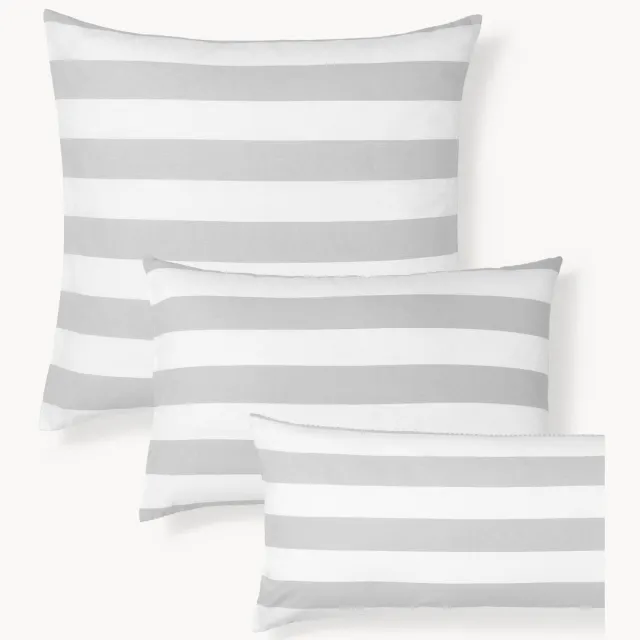 Westwing Collection Gestreepte omkeerbare katoenen kussenhoes Lorena Grijs, Wit