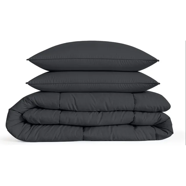 Eleganzzz Eazy Dekbed zonder Overtrek Inclusief Kussenslopen Anthracite 200x200cm - Antraciet Dekbed - Wasbaar Dekbed - Hoesloos Dekbed - All Year Dekbed - Tweepersoons Dekbed