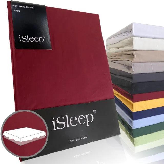 iSleep Perkal Laken - 100% Perkal Katoen - Bordeaux