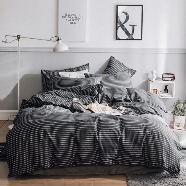 Ibenzoa Modern en Luxe Geometrisch Gestreept Beddengoed Set met Katoen en Metalen Ritssluiting donkergrijs