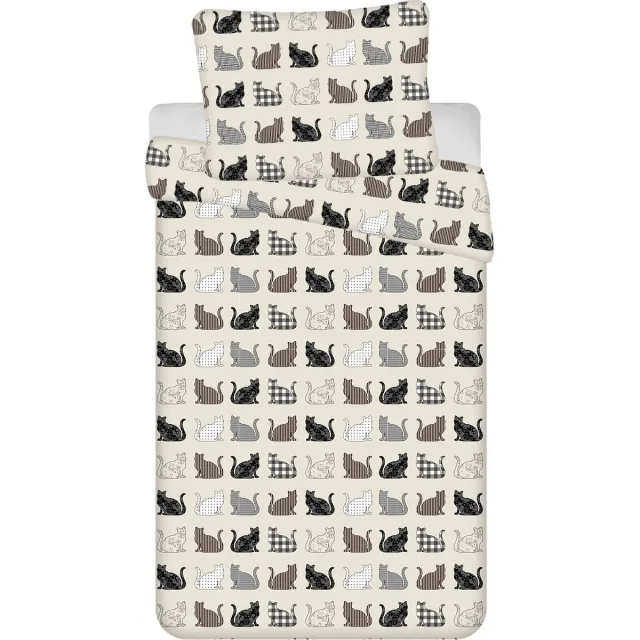 Sweet Home Poezen dekbedovertrek - 140 x 200 cm - microflanel Creme