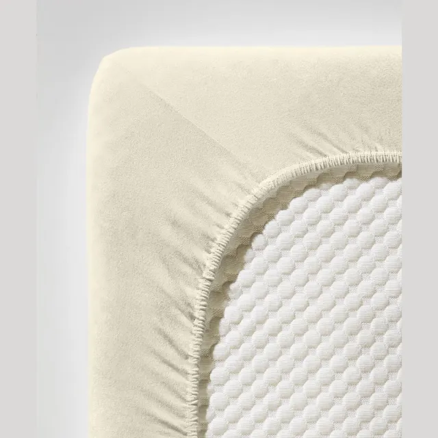 Fleuresse hoeslaken | Jersey stretch hoeslaken | gemaakt van katoen en elastaan | Made in Germany | wasbaar op 60 graden | geschikt voor matrassen tot 26 cm hoog | crème