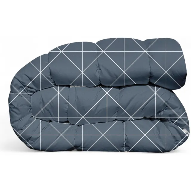 bedlin Premium Dekbed bedrukt - Zonder hoes ( 2 in 1 ) - Tweezijdig - 240 x 220 cm - Ruiten Blue / Ruiten Light Blauw, Grijs