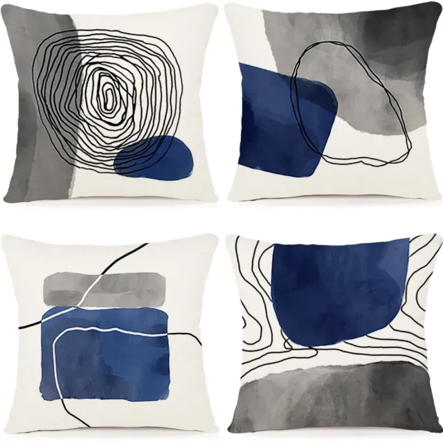 Ibenzoa Kleurrijke Set van 4 Linnen Kussenslopen met Geometrisch Patroon voor Binnen en Buiten, 50 x 50 cm A082
