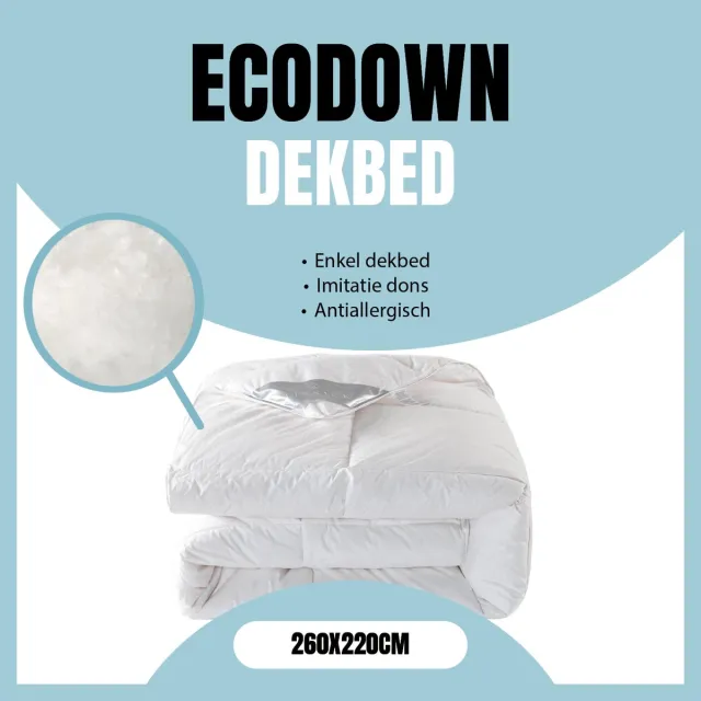 LINNICK Ecodown Enkel Dekbed - Ecodown Dekbed 260x220 - Wit - 500gr/m2 - Winterdekbed - All Year Dekbed Enkel - Dekbed 260x220cm - Lits Jumeaux Extra Lang - Lits Jumeaux Extra Breed - Dekbedden