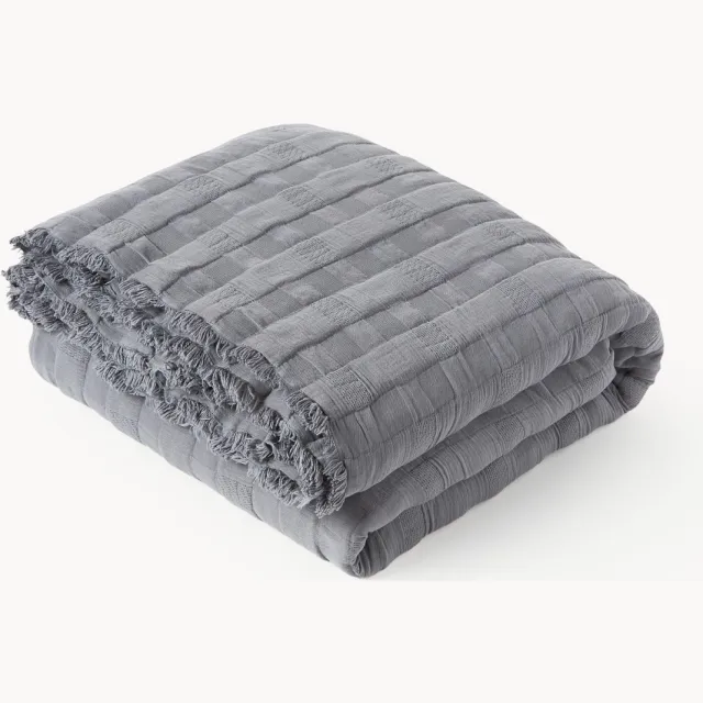 Westwing Collection Bethany mousseline sprei met franjes Grijs