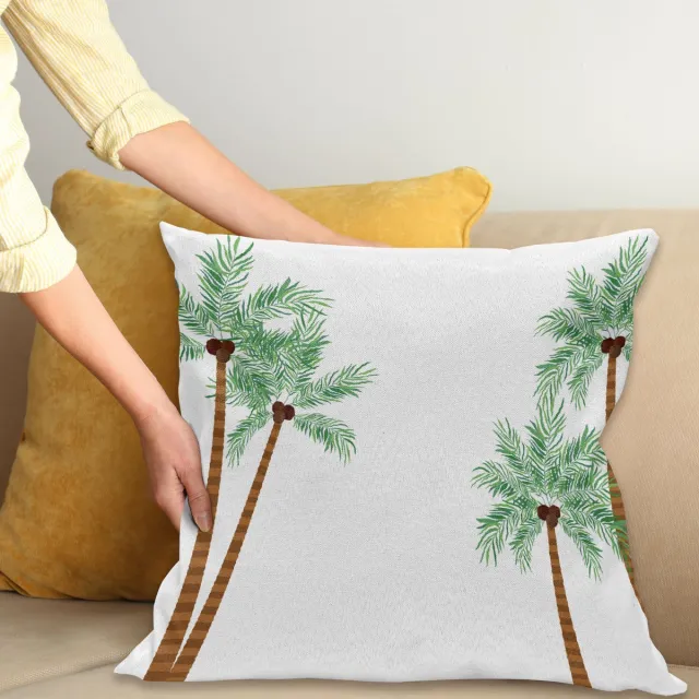 ABAKUHAUS Aloha Kussenhoes, Hohe Palmen met Kokosnüssen, Met Ritssluiting, Wasbaar, Dubbelzijdige Digitale Print, Heldere Kleuren, Hoogwaardige Stof, 50 x 50 cm, Wit Groen Ginger