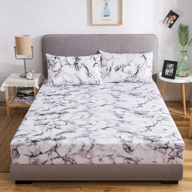 Ibenzoa Zachte Microvezel Boxspring Hoeslaken 90x200cm Grijs Wit Patroon – Geschikt voor 30cm Matrassen