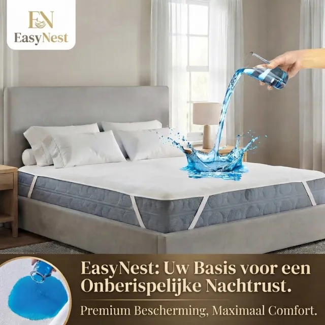 EasyNest Waterdichte Matrasbeschermer 140 x 200 cm, 180 x 200 cm – Ademende Matrastopper met Antislip Hoekelastieken – Wasbare Matrasbeschermer van Microvezel – Wit