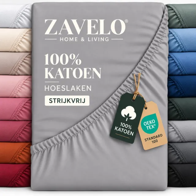 Zavelo Hoeslaken Katoen Strijkvrij Licht Grijs-1-persoons (90x200 cm)