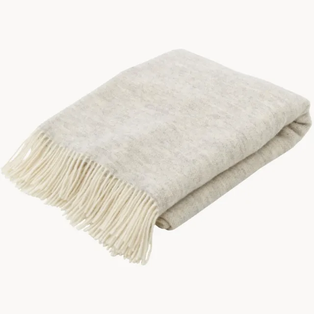 STTS International Wollen plaid Tyrol met franjes Beige