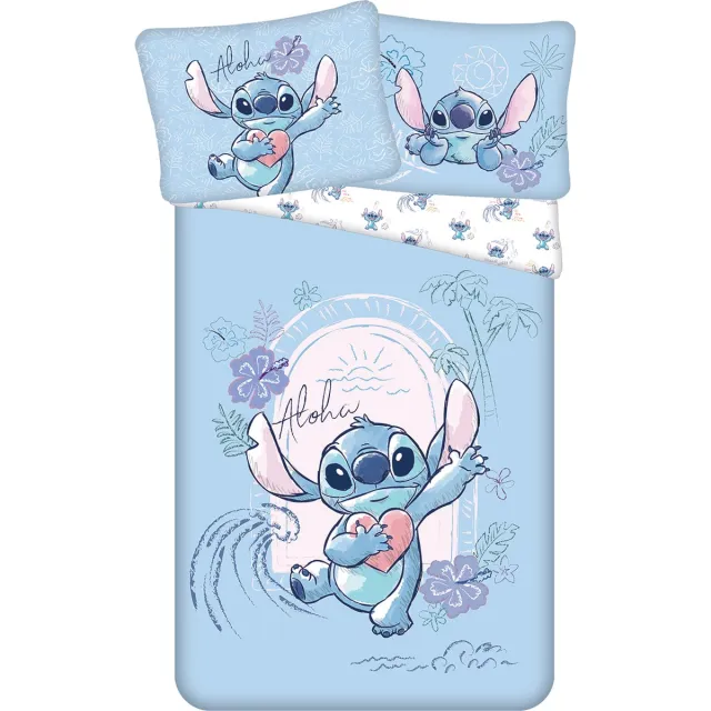 Lilo & Stitch Disney Lilo & Stitch Dekbedovertrek, Wave - 140 x 200 + 70 x 90 cm - Katoen Blauw