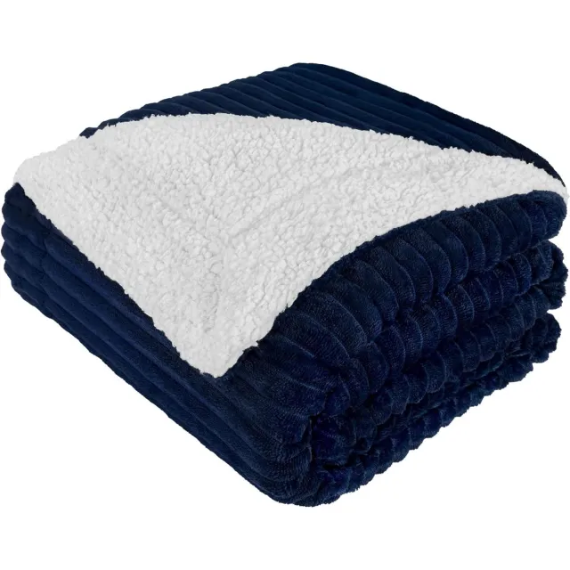 hikemeister ® Rib Fleece deken - fleece plaid - Blauw - 150x200 cm - luxe woonplaid - warm - rib design - zachte deken