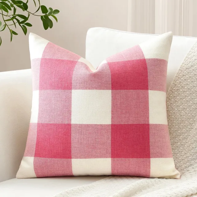 Unyqoos Geruite kussenhoes 40x40 cm voor stijlvolle woonkamer en slaapkamer inrichting roze