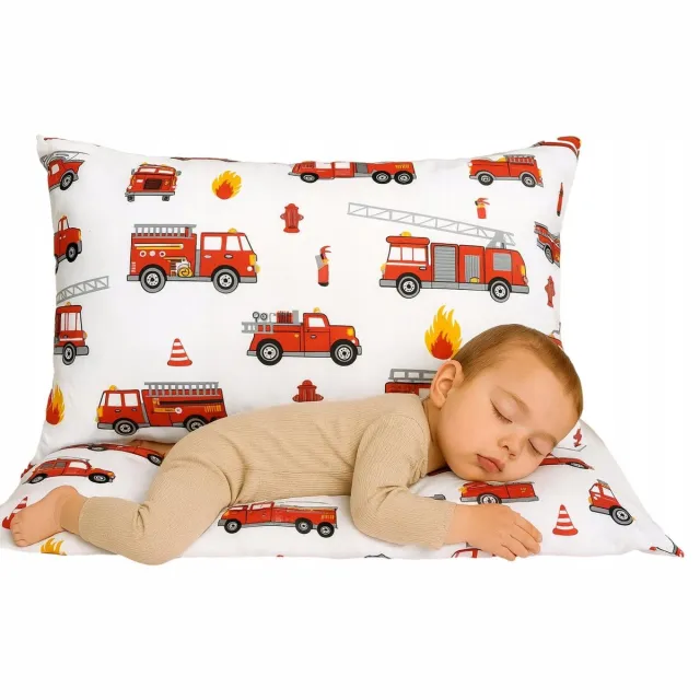 Sleepon_pl Kinderkussenschoenen Brandweer 40x60 cm - 100% Katoen Wit met brandweerprint