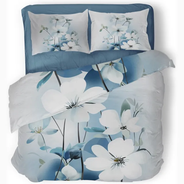 Eleganzzz Dekbedovertrek Field of Blooms - blauw - Dekbedovertrek 240x200/220cm - Micropercal - Lits Jumeaux - Dekbedovertrekken - Bloemen Dekbedovertrek