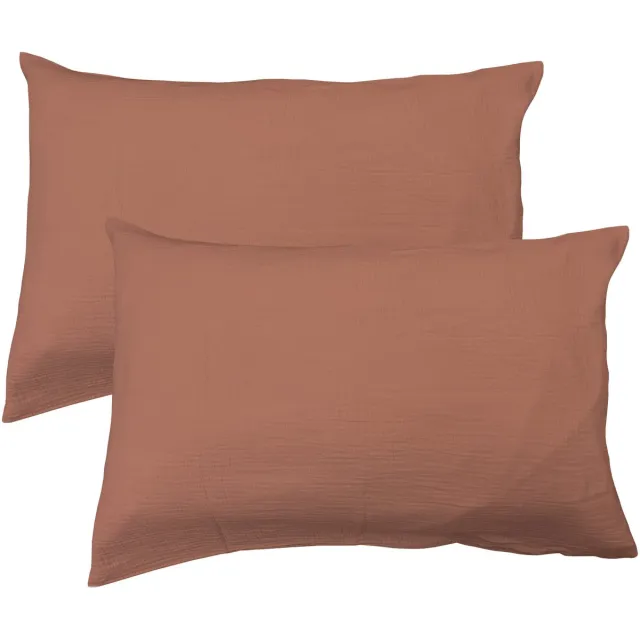 Matt & Rose Set Kussenslopen Terracotta - (2x) 50 x 70 cm - Mousseline Katoen