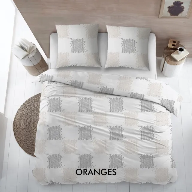 Percalino Home Paris ORANGES - Dekbedovertrek 240x220 cm taupe wit