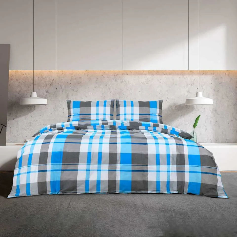vidaXL Dekbedovertrekset 200x200 cm katoen blauw en grijs, foto 3