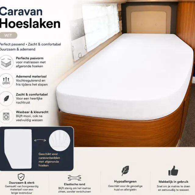 StamoTex Hoeslaken de luxe voor Camper en Caravan Jersey 100% katoen - Frans bed LINKS - Wit