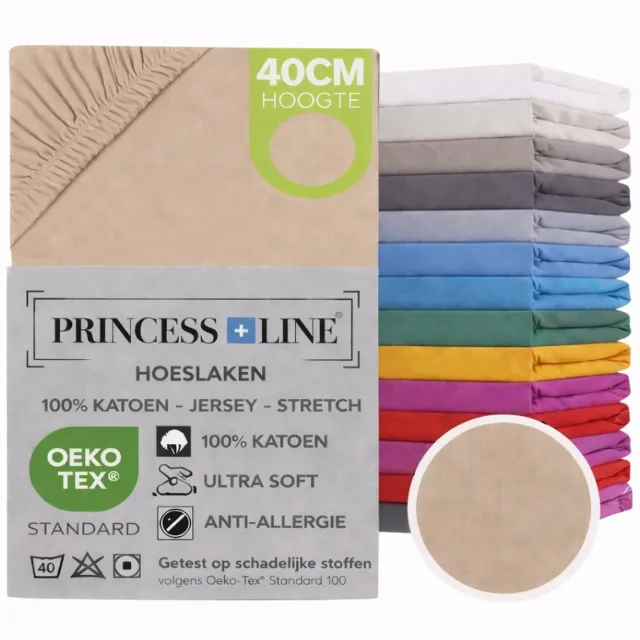 Princess Line Comfortabel Ultra-Soft-Hoeslaken -100% katoen-Jersey -Stretch -Strijkvrij- Rondom elastiek-Hoekhoogte tot 40cm-Voor Boxspring-Waterbed-2Persoons- Lits-Jumeaux-180x220x40cmIvoor